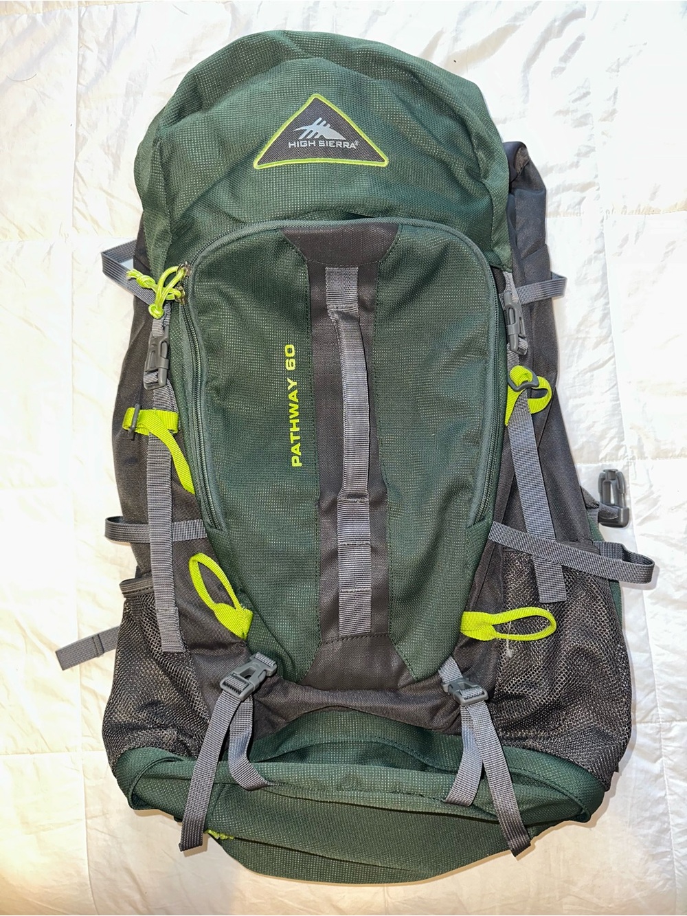 High Sierra green and lime Pathway 60-style Men's Hiking Backpack